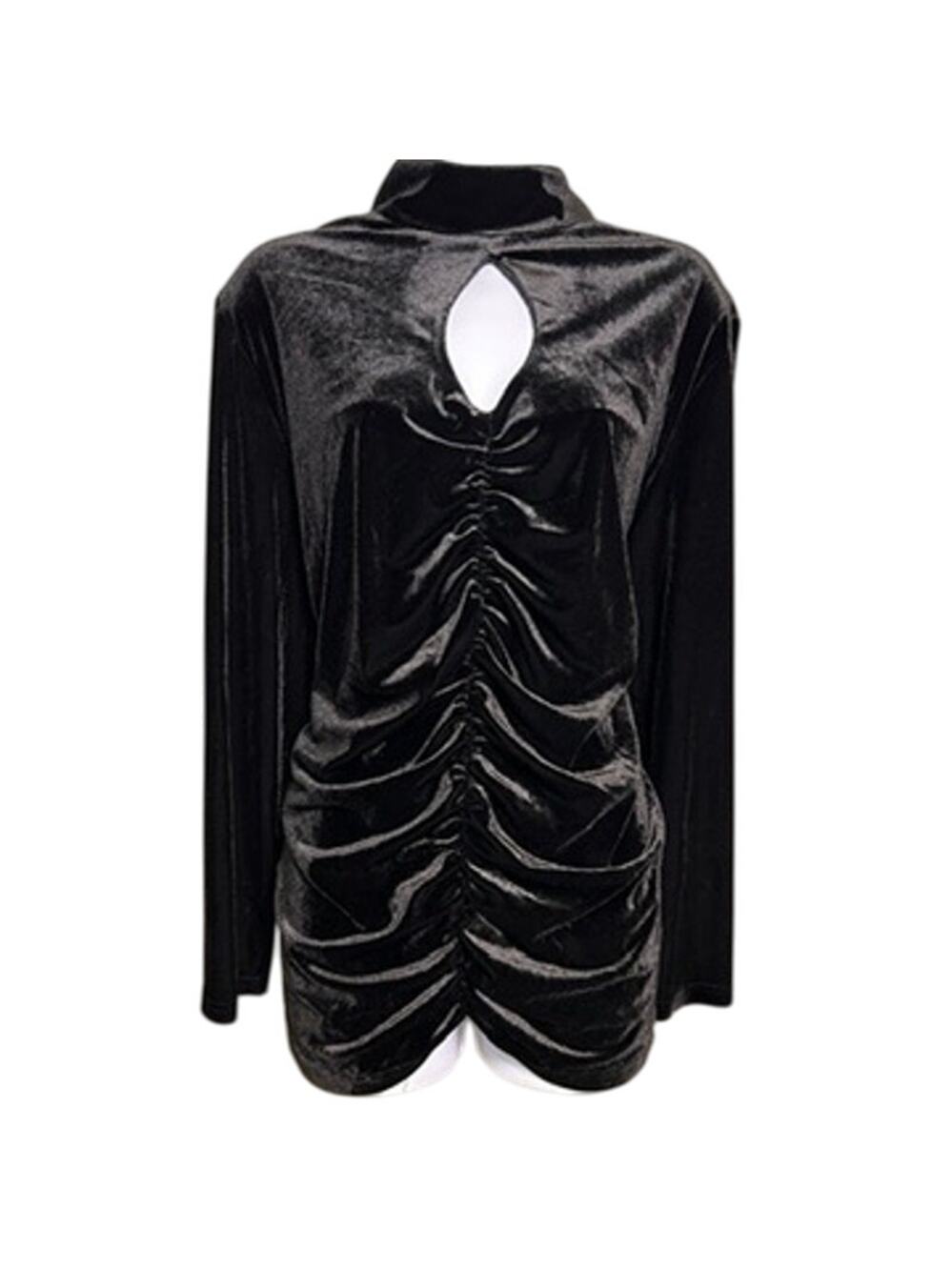 The Pyramid Collection Velvet Keyhole Blouse Womens 2X Black Witchy Fairy Goth